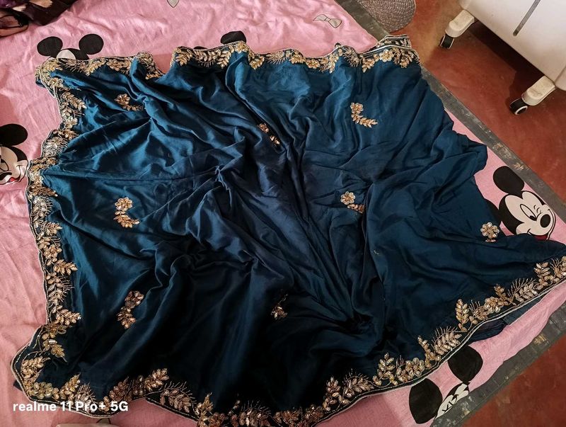 Elegant Teal Handwork Saree