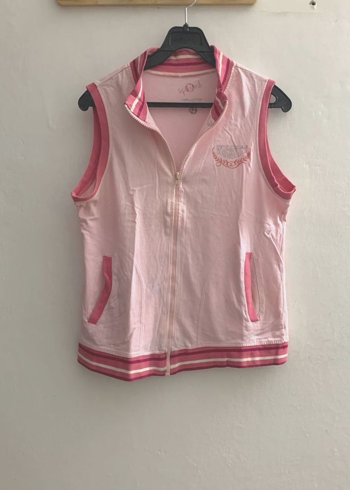 Pink Sleeveless Zip-Up Vest