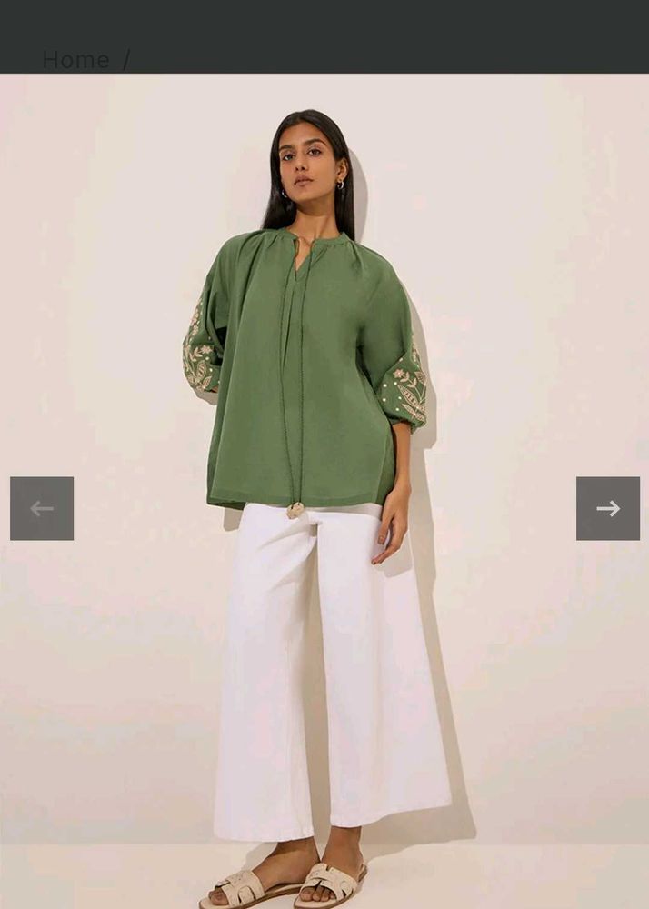 UTSA by Westside Elegant Green Embroidered Top