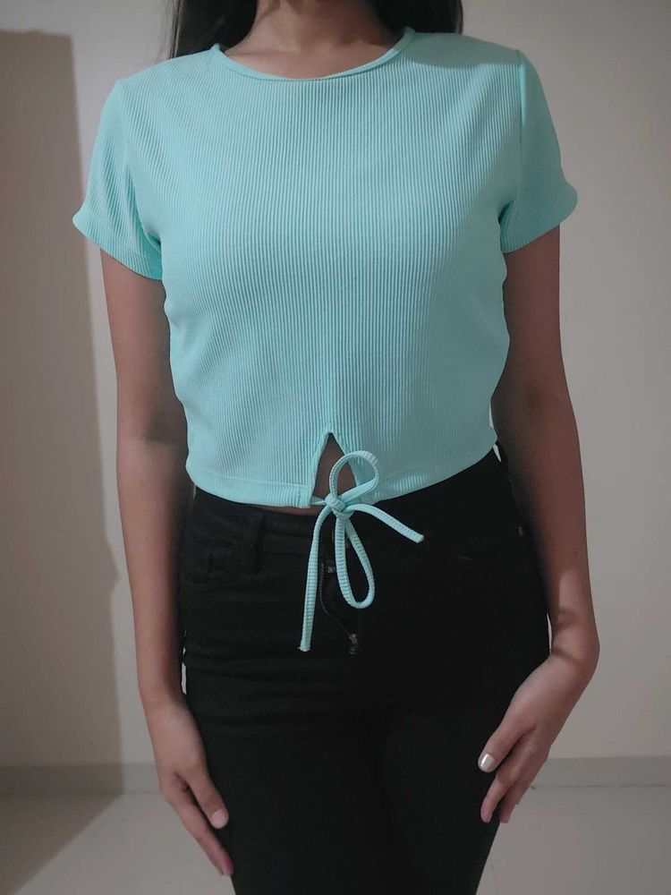 Ribbed Tie-Front Crop Top