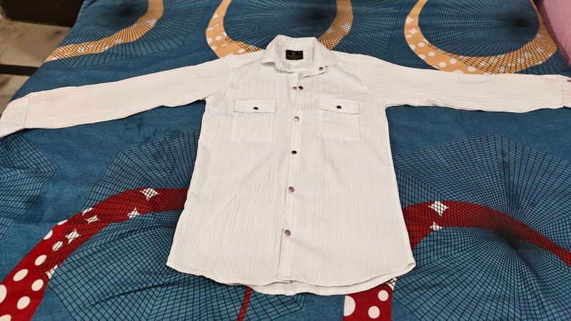 Textured White Trendy Shirt