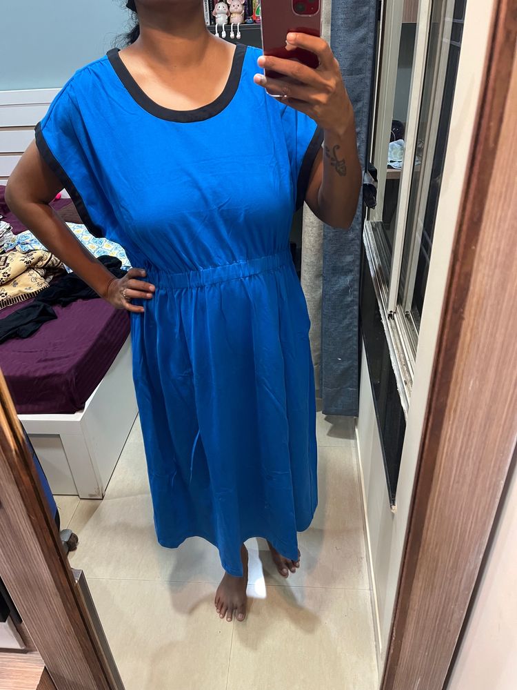 Unused Blue And Black Beautiful Knee Length Dress