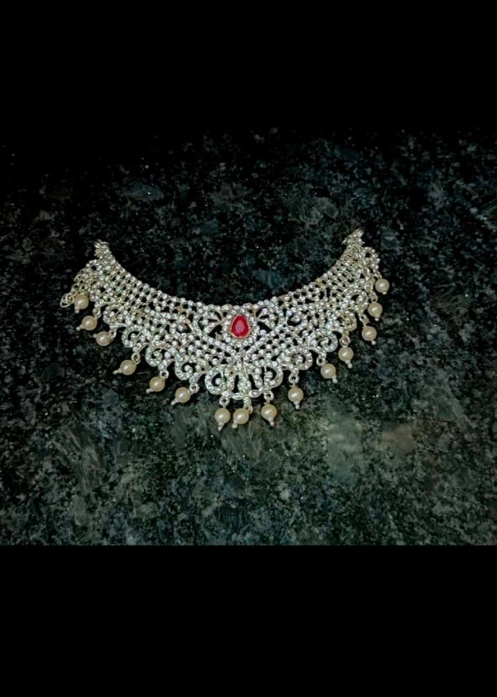 Elegant Silver &amp; Red Choker