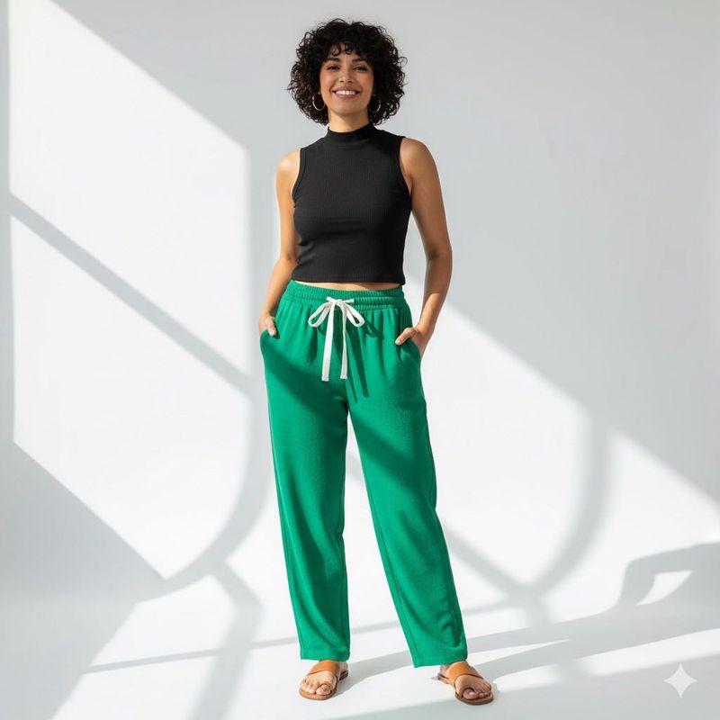 Black top and Green Casual Pants