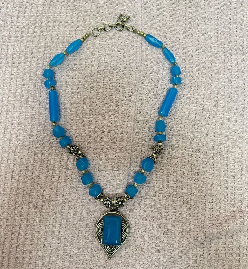 Boho Charm Blue Beaded Necklace