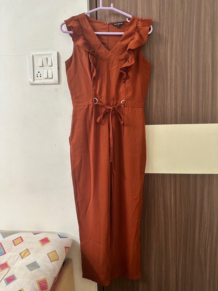 Latin Quarters V Neck Solid Brown Jumpsuit