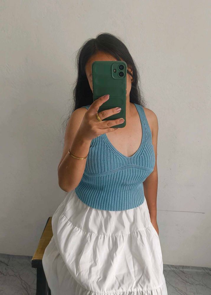 Blue Knit Tank Top