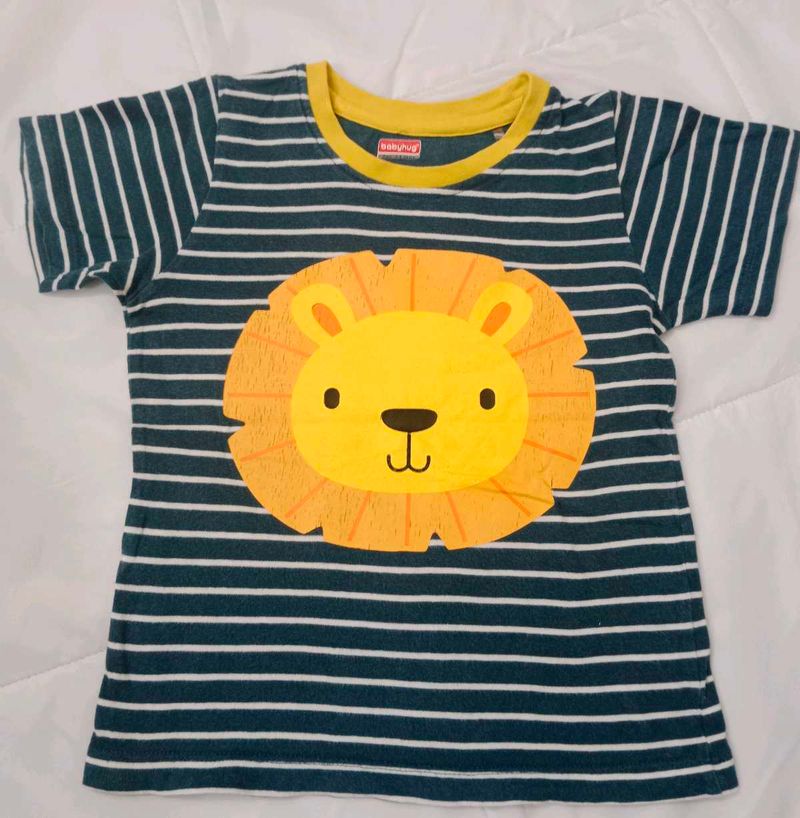 Babyhug Striped Lion Print Kids T-Shirt