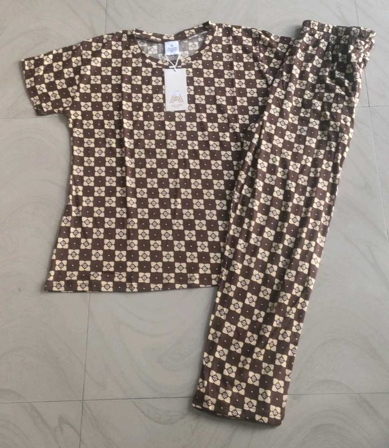 Brown Checkered Pajama Set