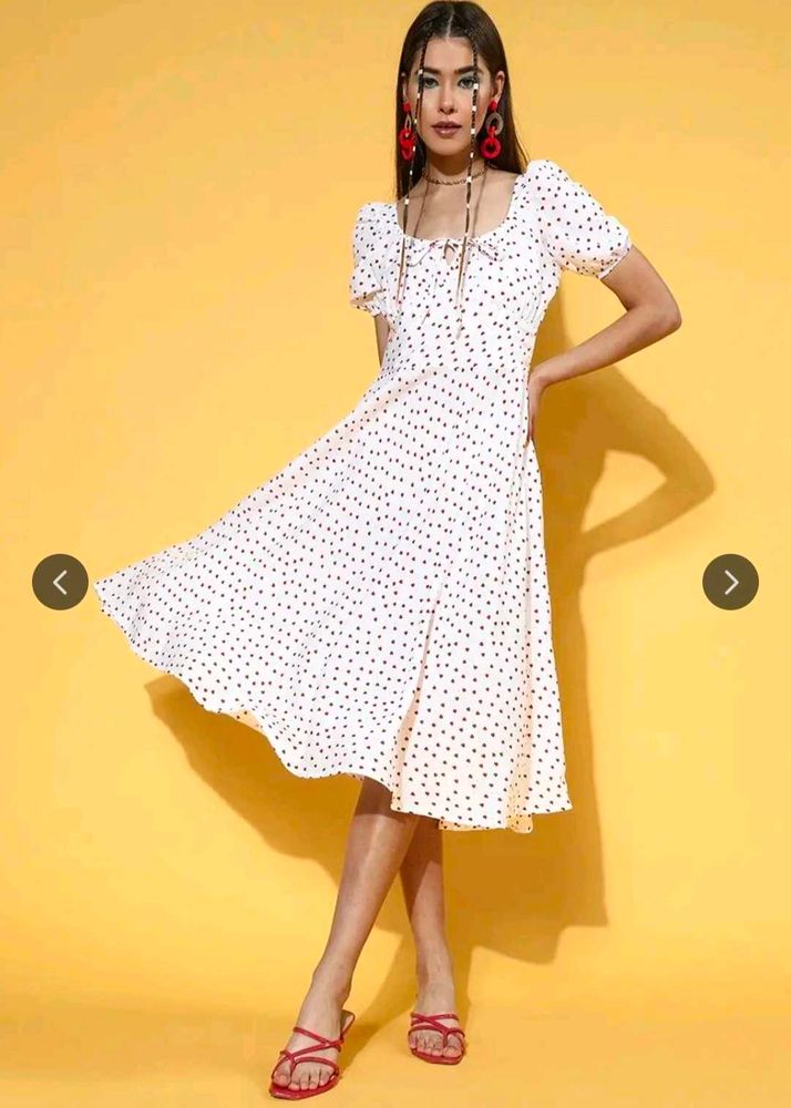 Chic Heart Shape Polka Dot Midi Dress