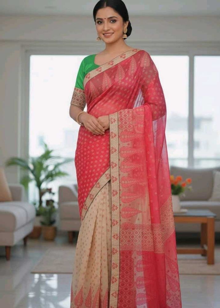 Elegant Pink &amp; Beige Saree