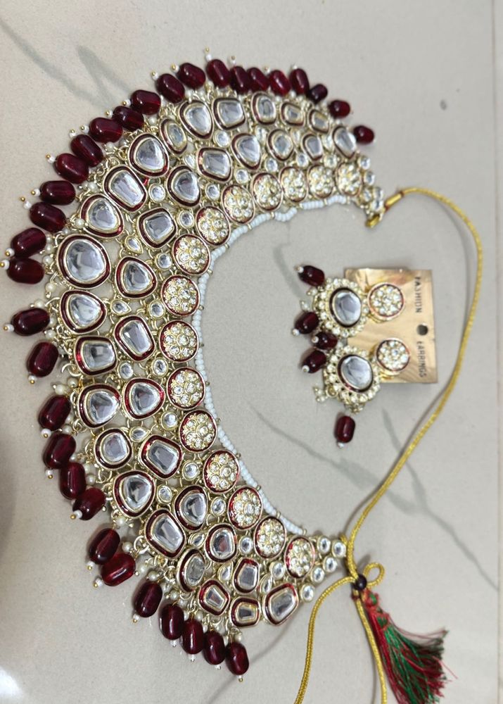 Maroon Kundan Necklace Set