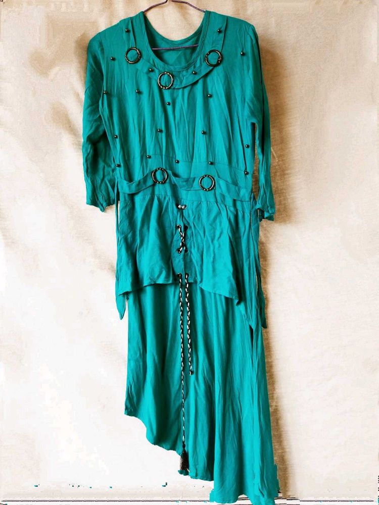 Teal Asymmetrical Dress with Embellishments