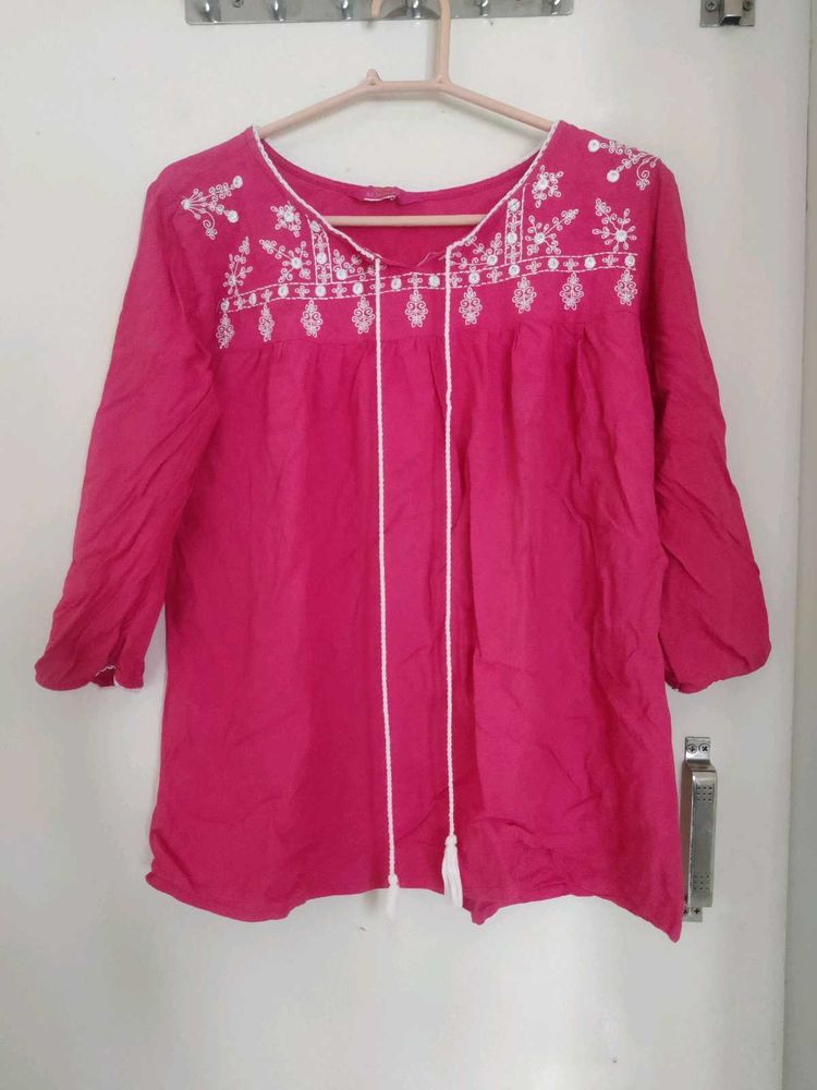 Pink Embroidered Tunic Top