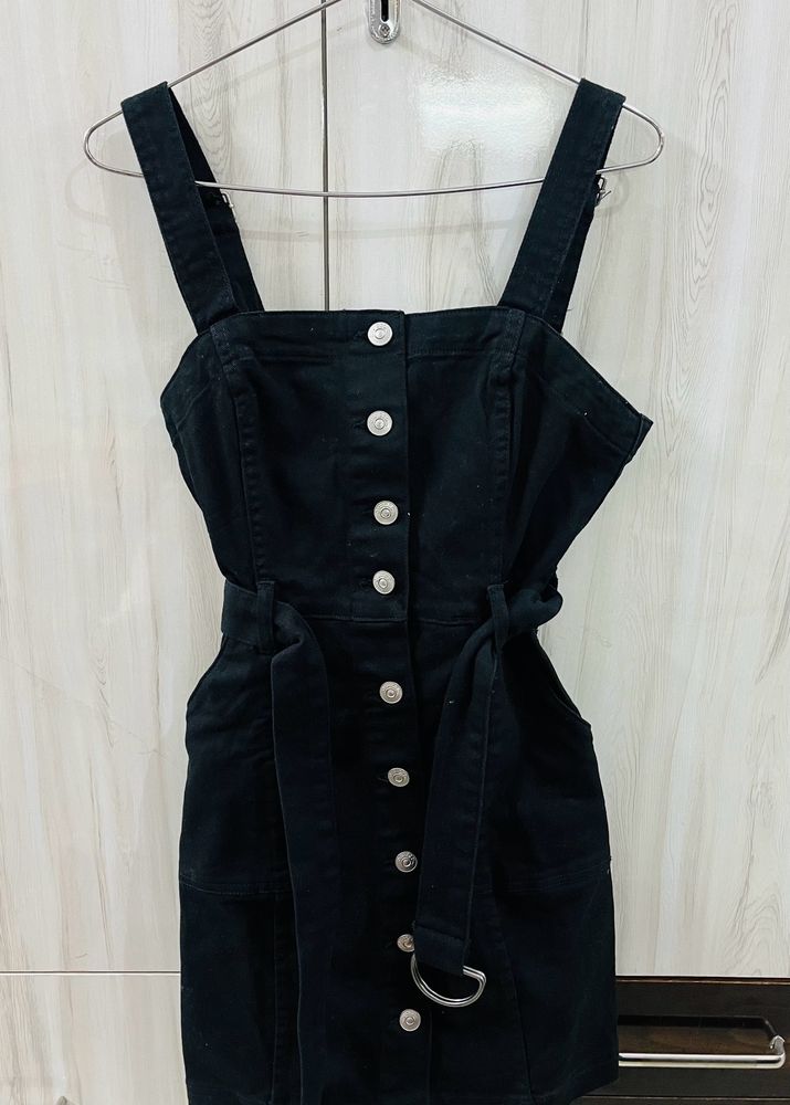 Black Denim Button-Up Dress