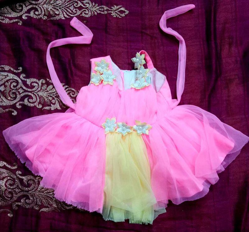 Pink &amp; Yellow Tulle Flower Girl Dress