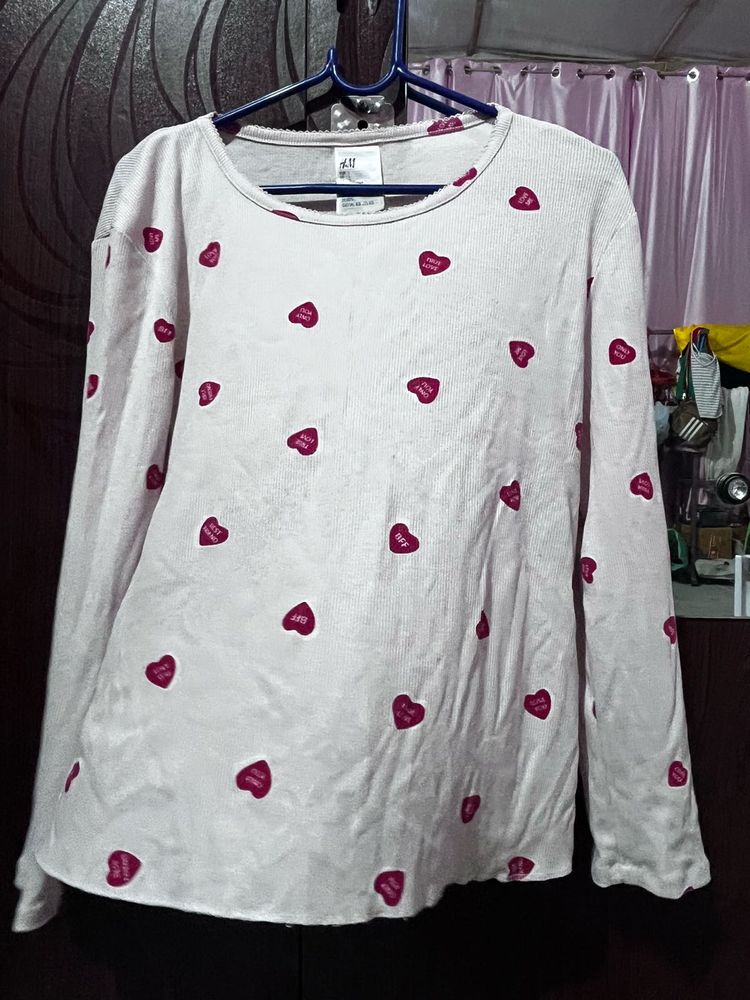 H&amp;M Night suit,Heart Print Long Sleeve With Short