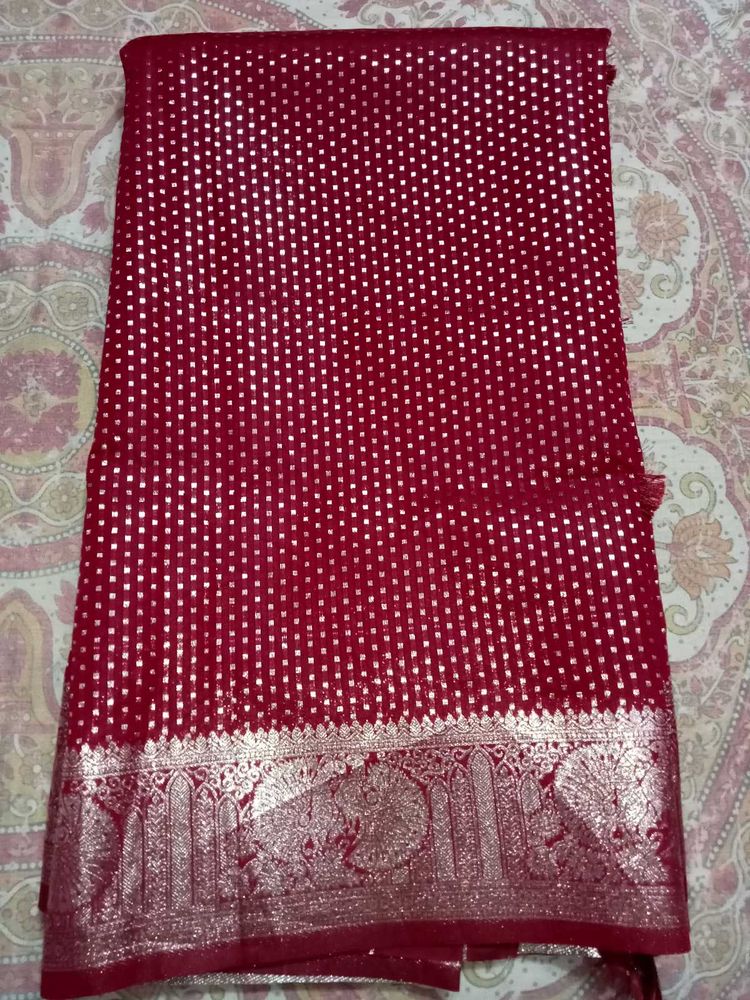 cherry Red Silk Saree