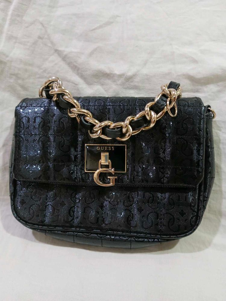 Imported Guess Black Patent Chain Bag