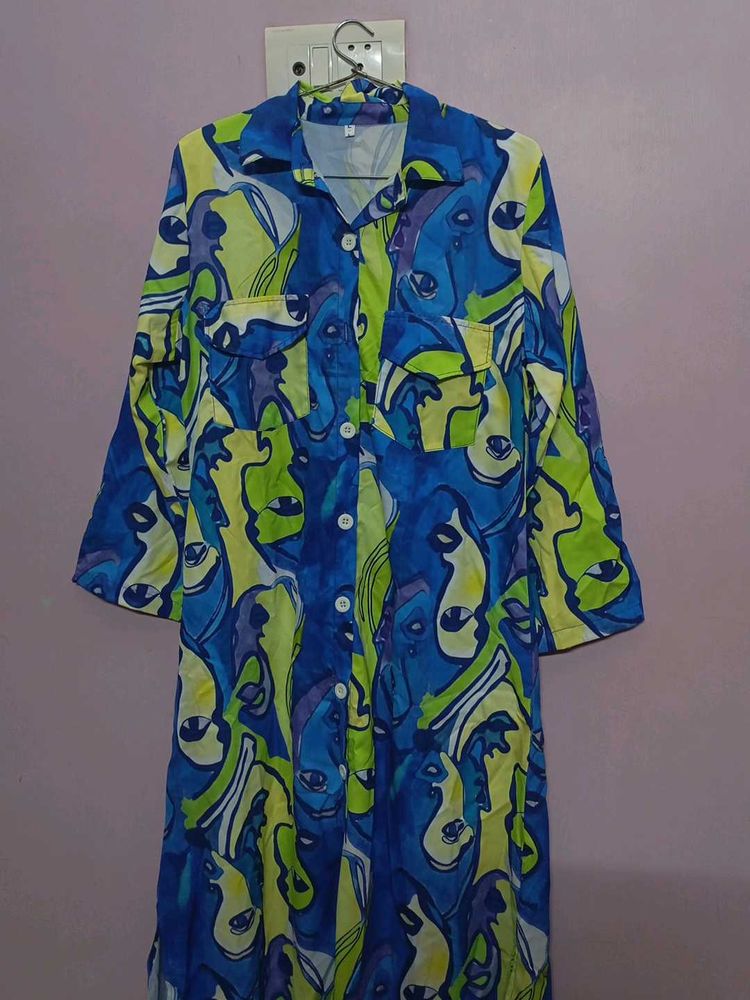 Abstract Face Print Shirt Dress