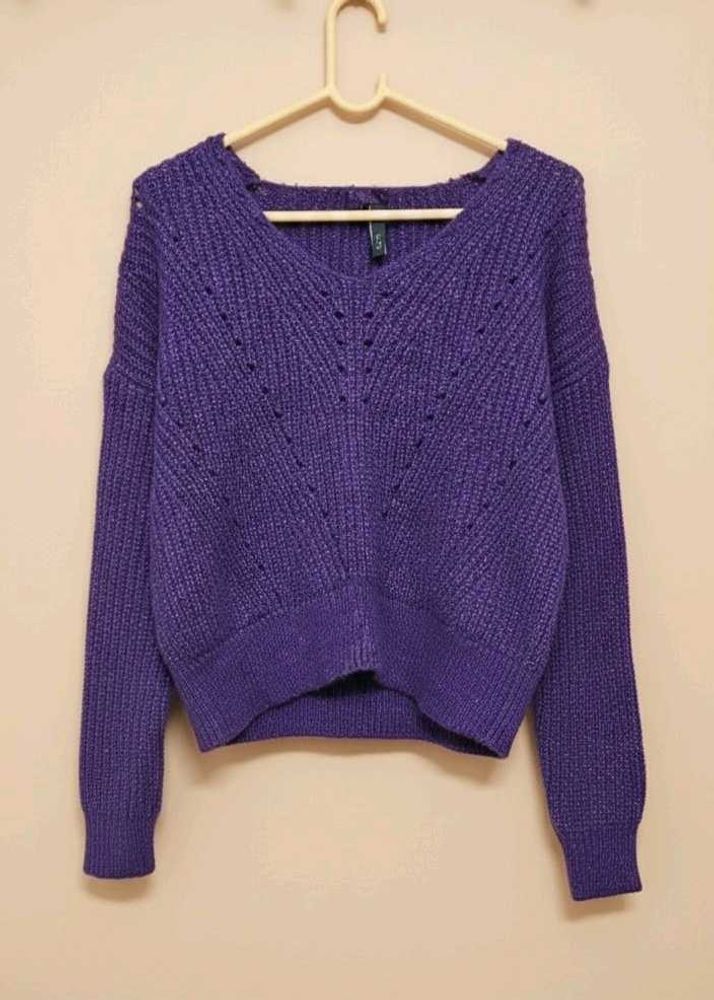 Purple Knit Cropped Sweater