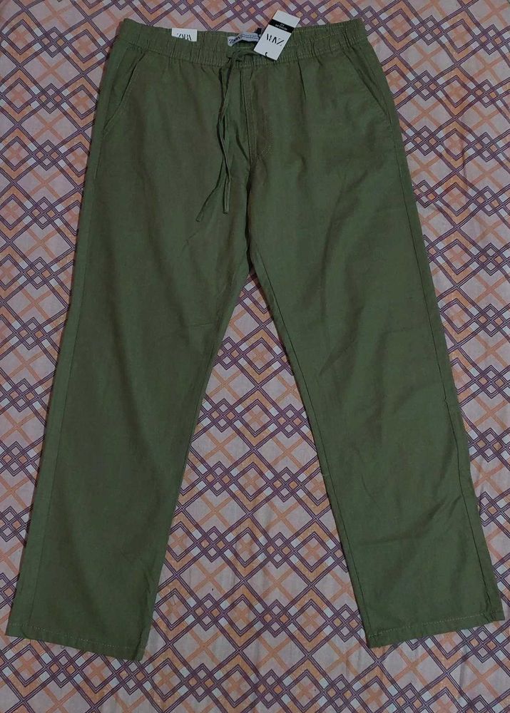 Zara Olive Green Linen Pants