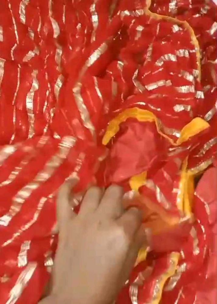Saree- Red Saree With Strips Design,