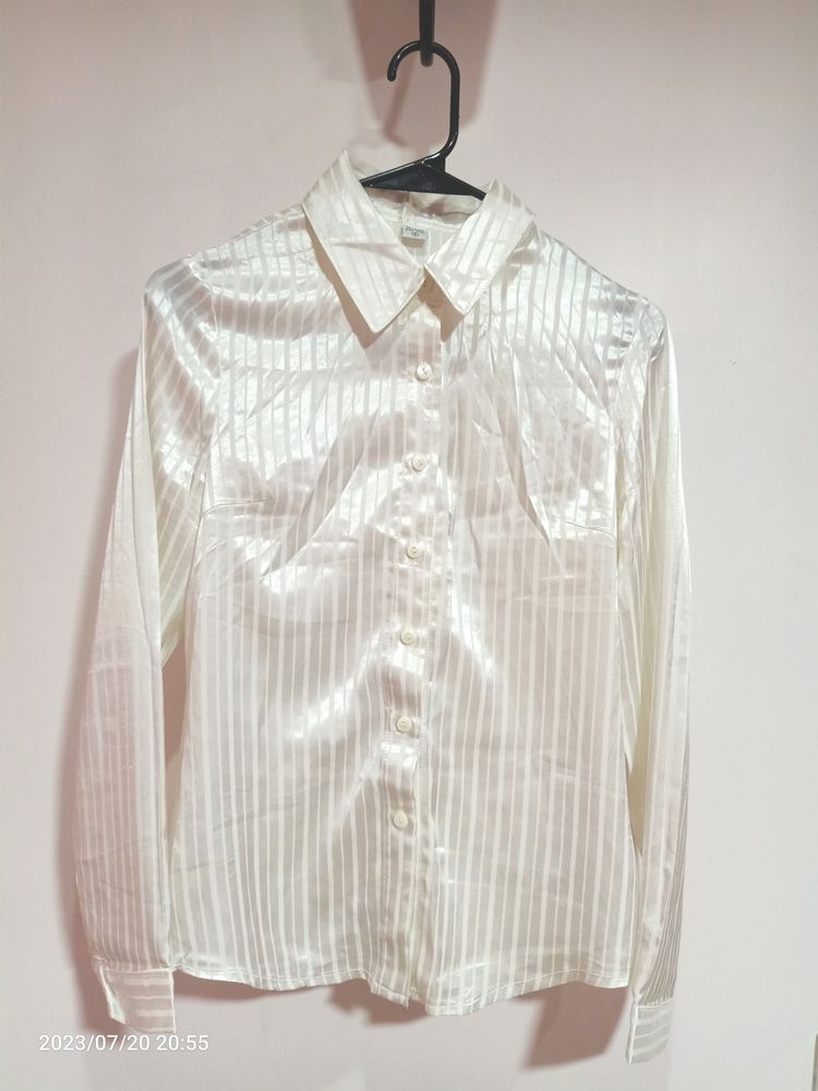 Korean Brand White Button Down Collar Striped Shirt