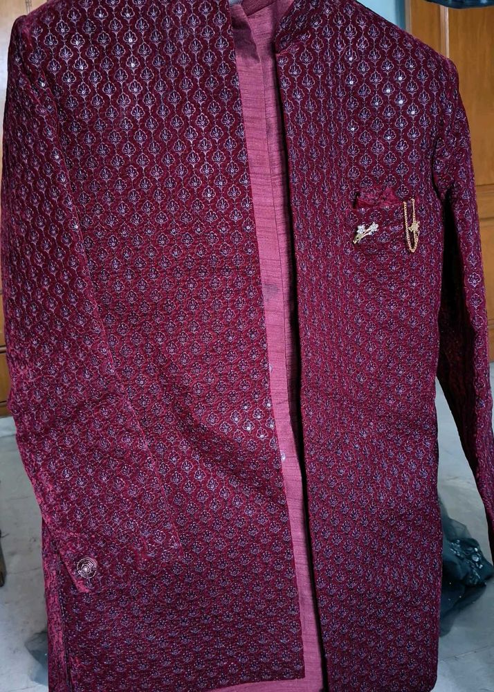 Maroon Sherwani 3 Peice Set