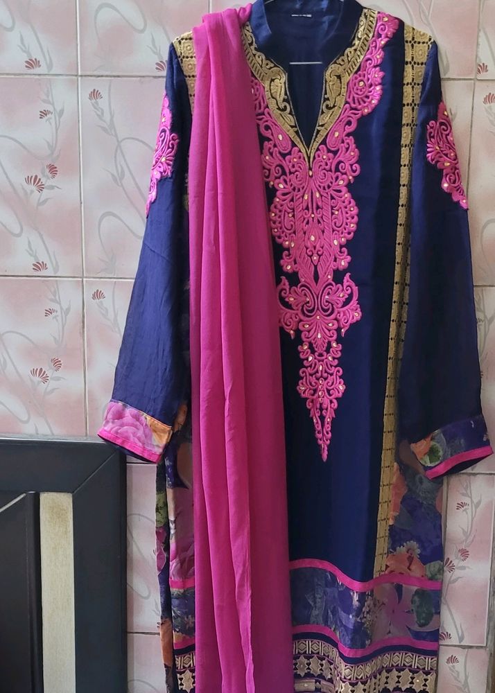 VERY ELEGANT PURE GEORGETTE  KURTA WITH DUPATTA