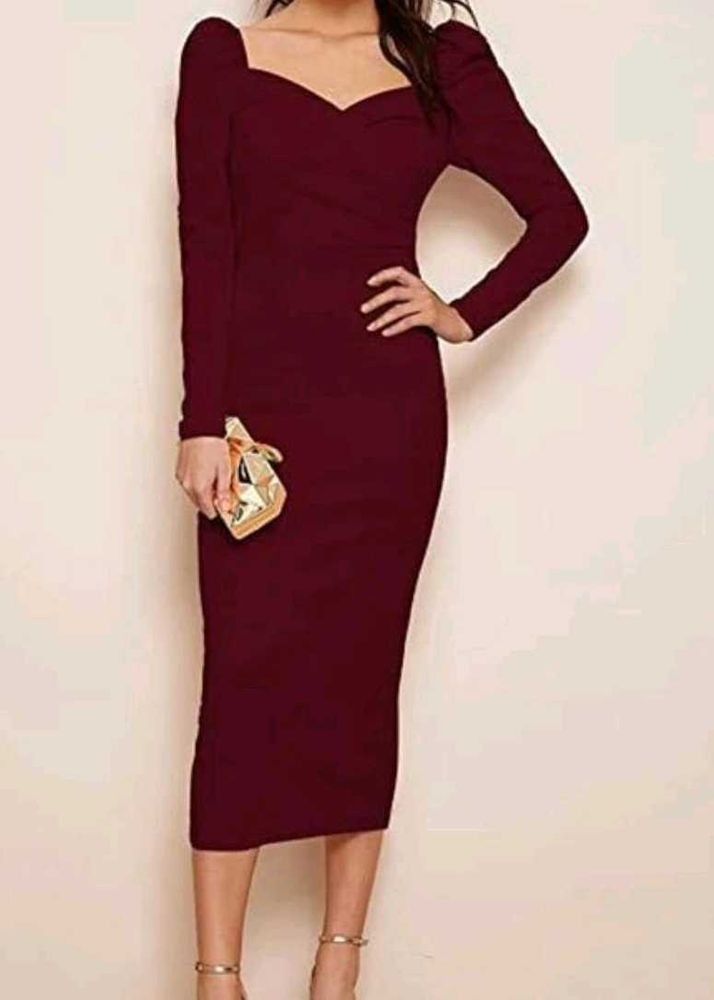 Burgundy Bodycon Midi Dress