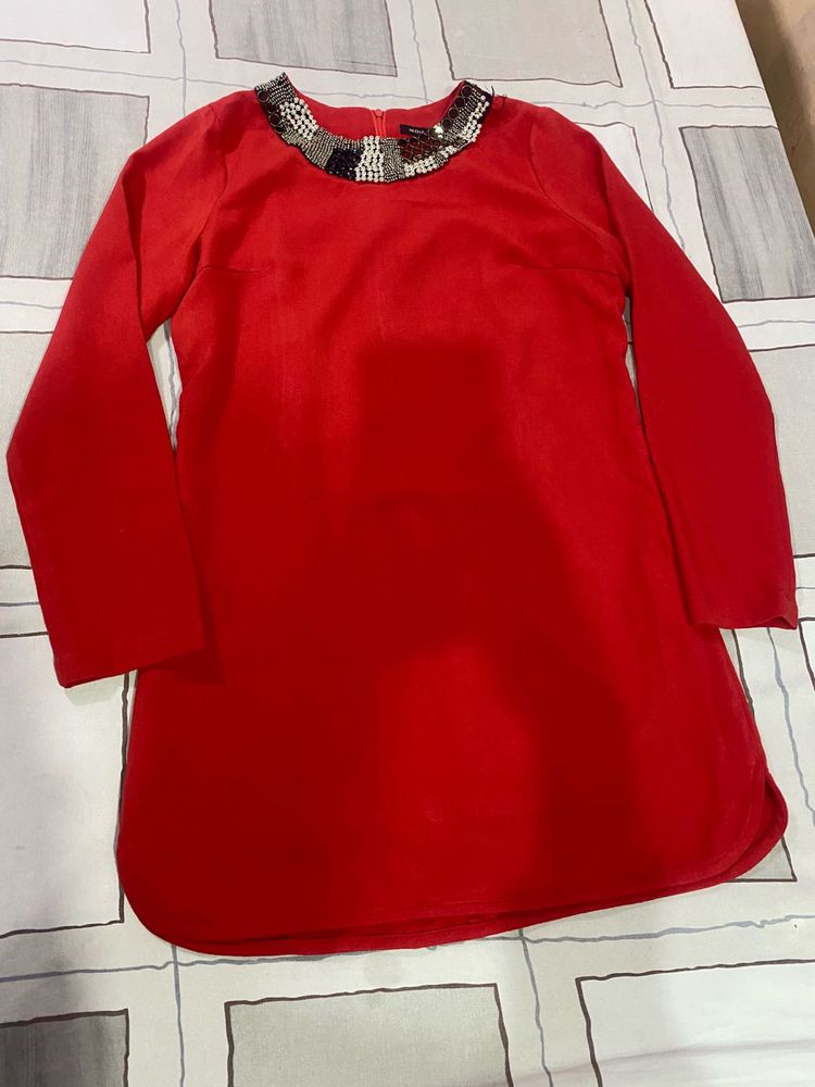 Red Dress with Beaded Collar