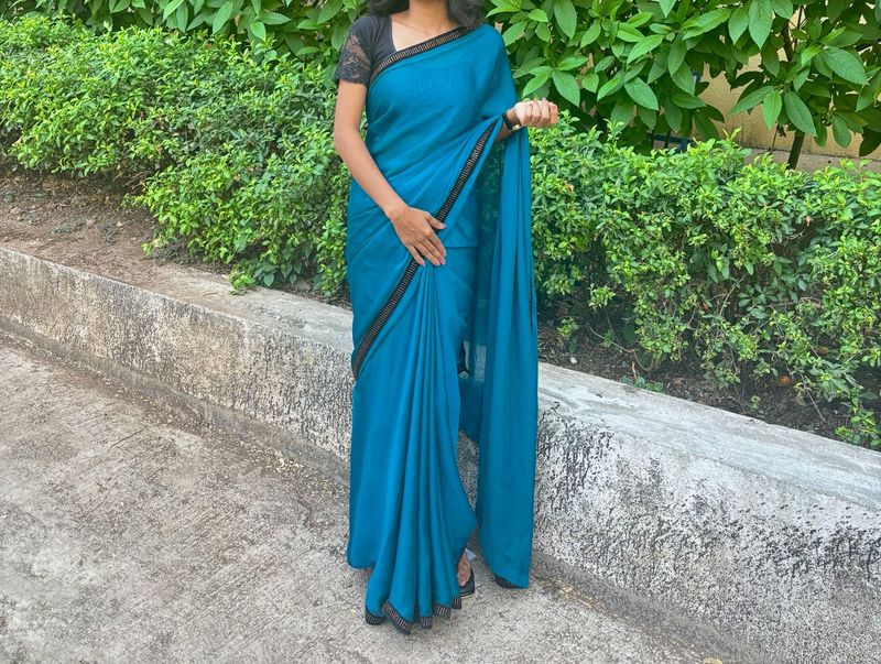 Beautiful Navy Blue Silk Saare