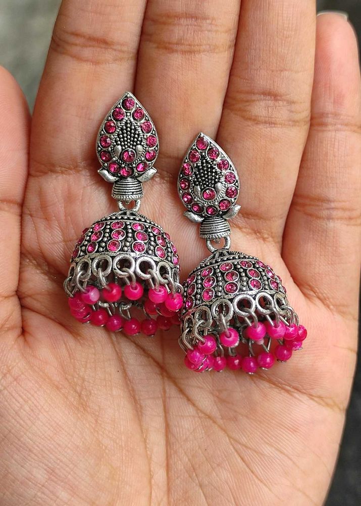 Pink Jhumka Earrings