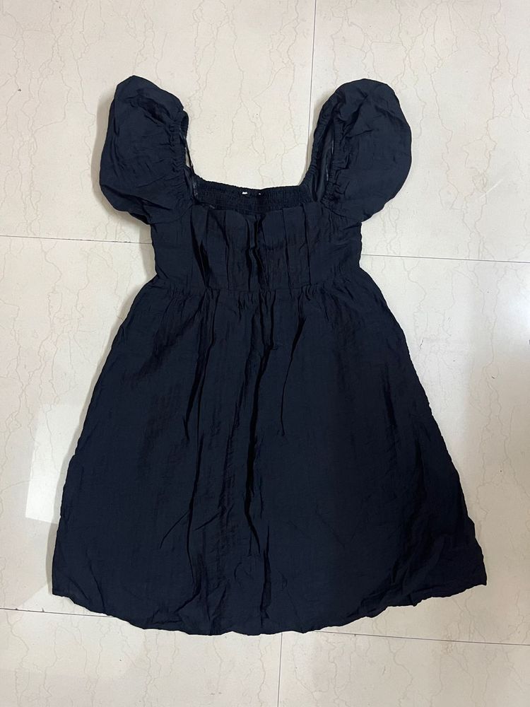 Black Puff Sleeve Babydoll Dress