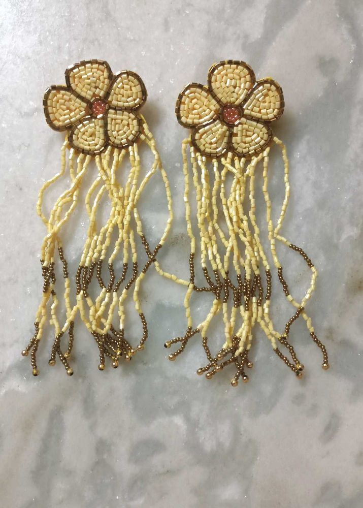 Boho Beaded Flower Tassel Earrings