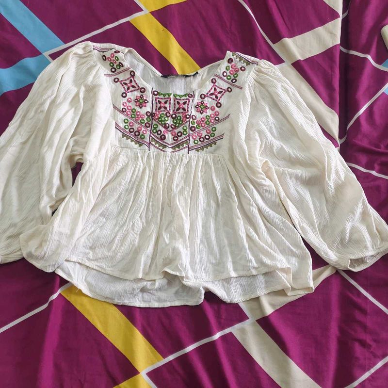 Embroidered Peasant Top