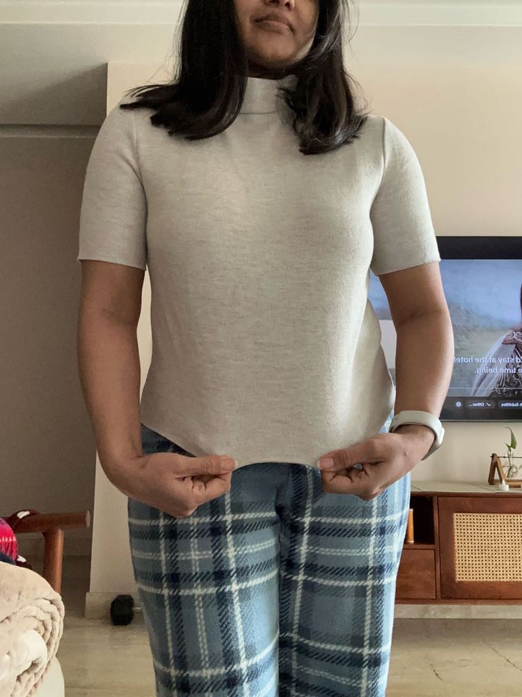 Gray Mock Neck Knit Top ZARA