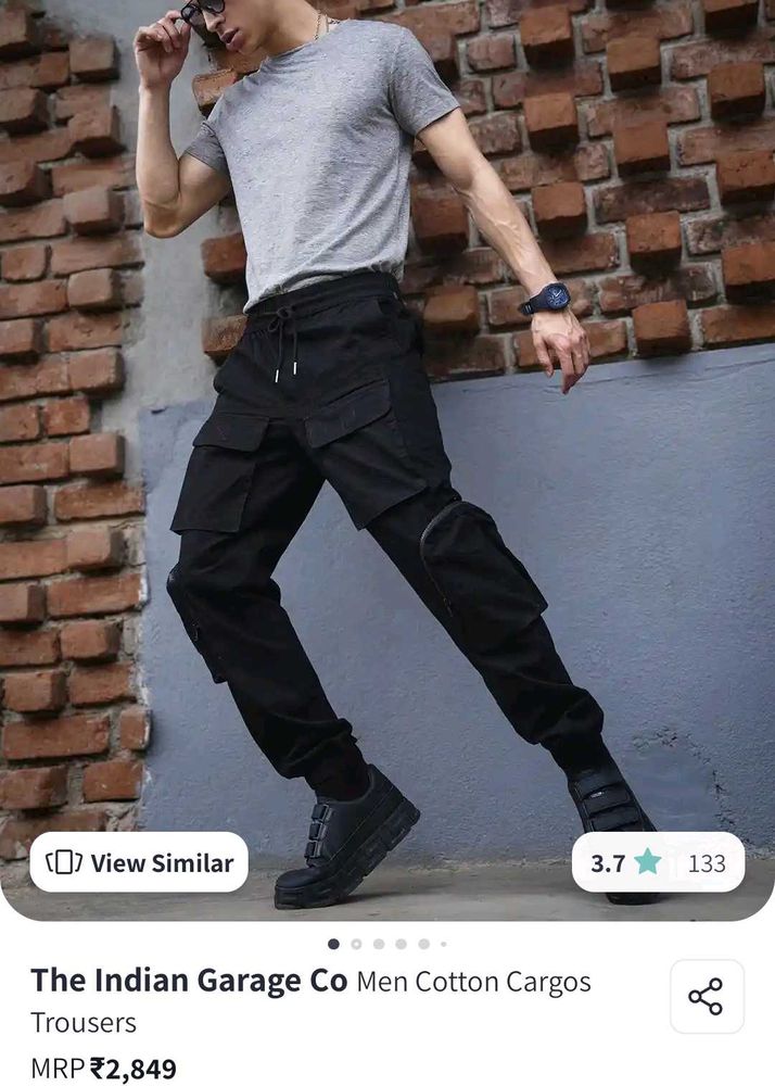 Men&#39;s Black Cotton Cargos (Indian Garage)