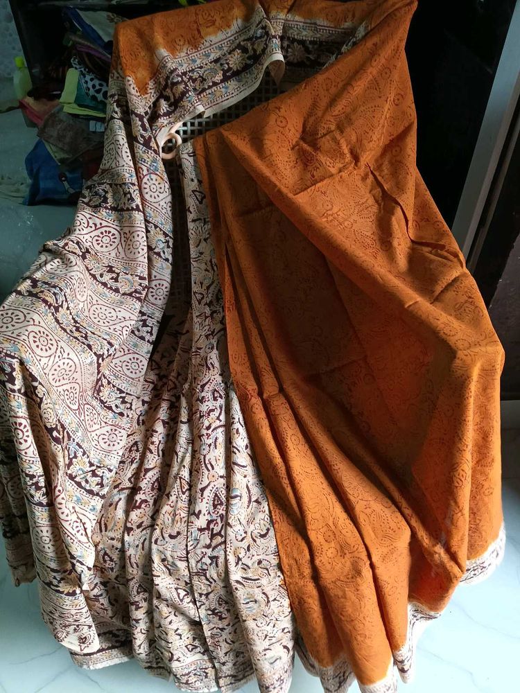 GentlyUsed Block Print KhadiCotton Half&amp;Half Saree