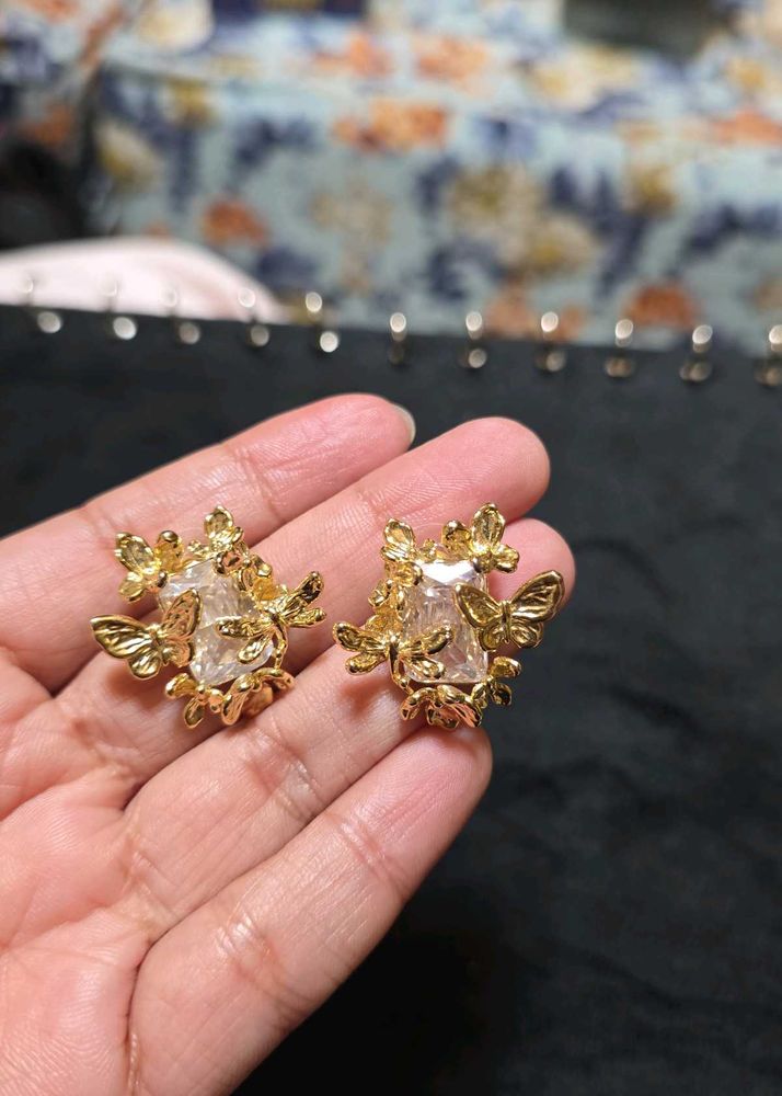 Golden White Gemstone Studs