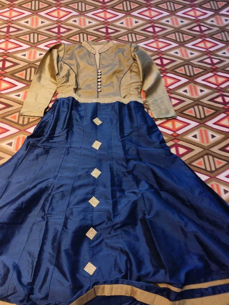 Elegant Gold &amp; Blue Ethnic Gown