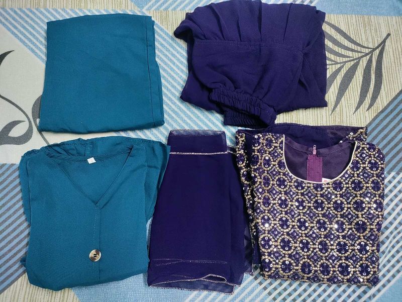 Teal &amp; Navy Blue Salwar Kameez Set