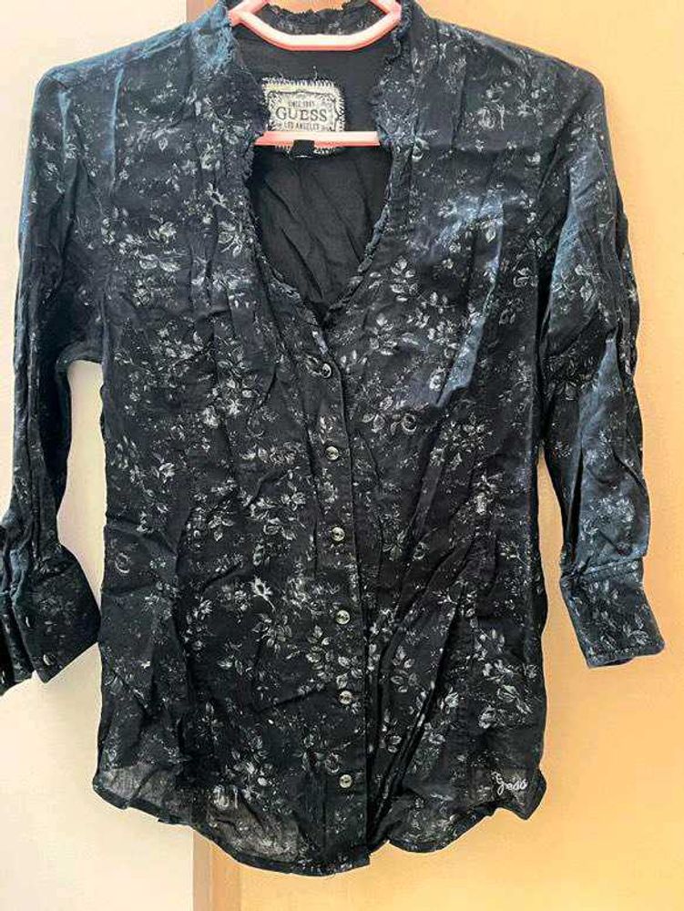 Guess Black Floral Button-Down Shirt
