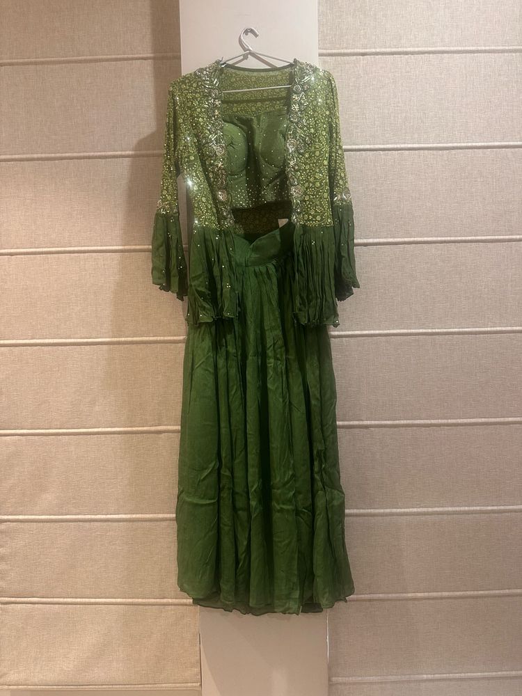 Green Plazo Choli with Jacket