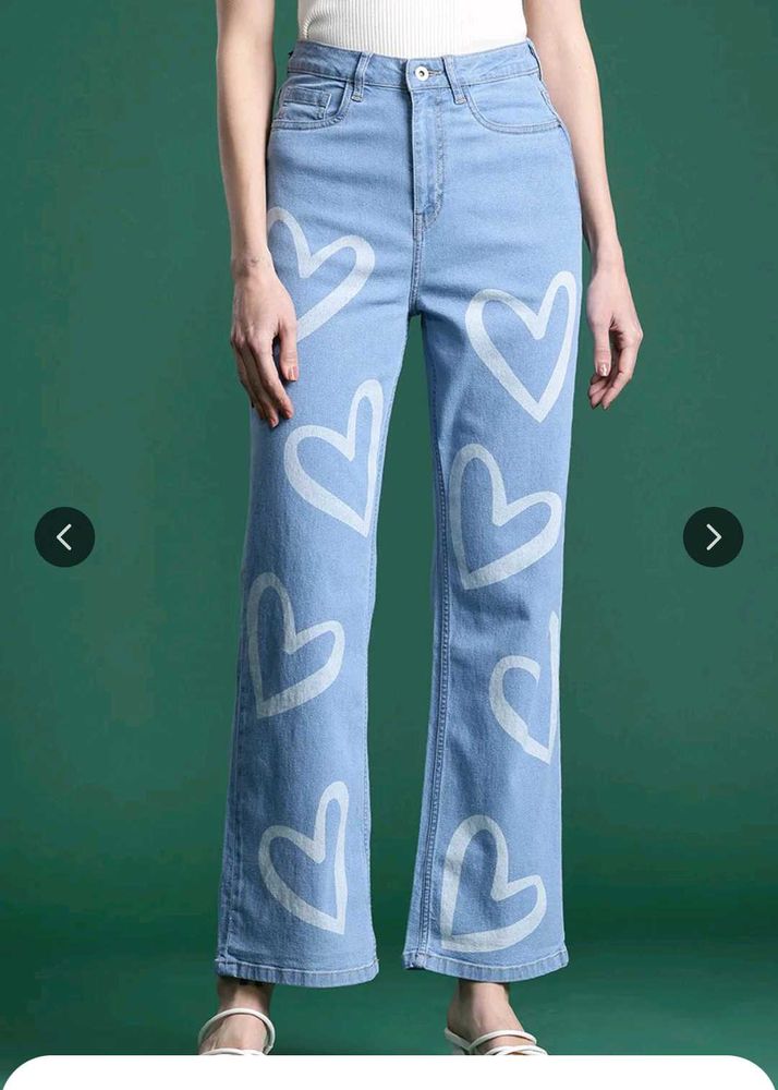 Heart Print Denim Jeans