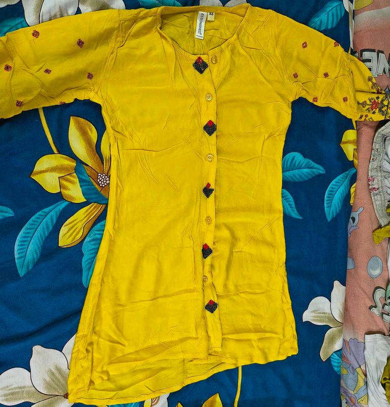 Yellow Embroidered Kurti