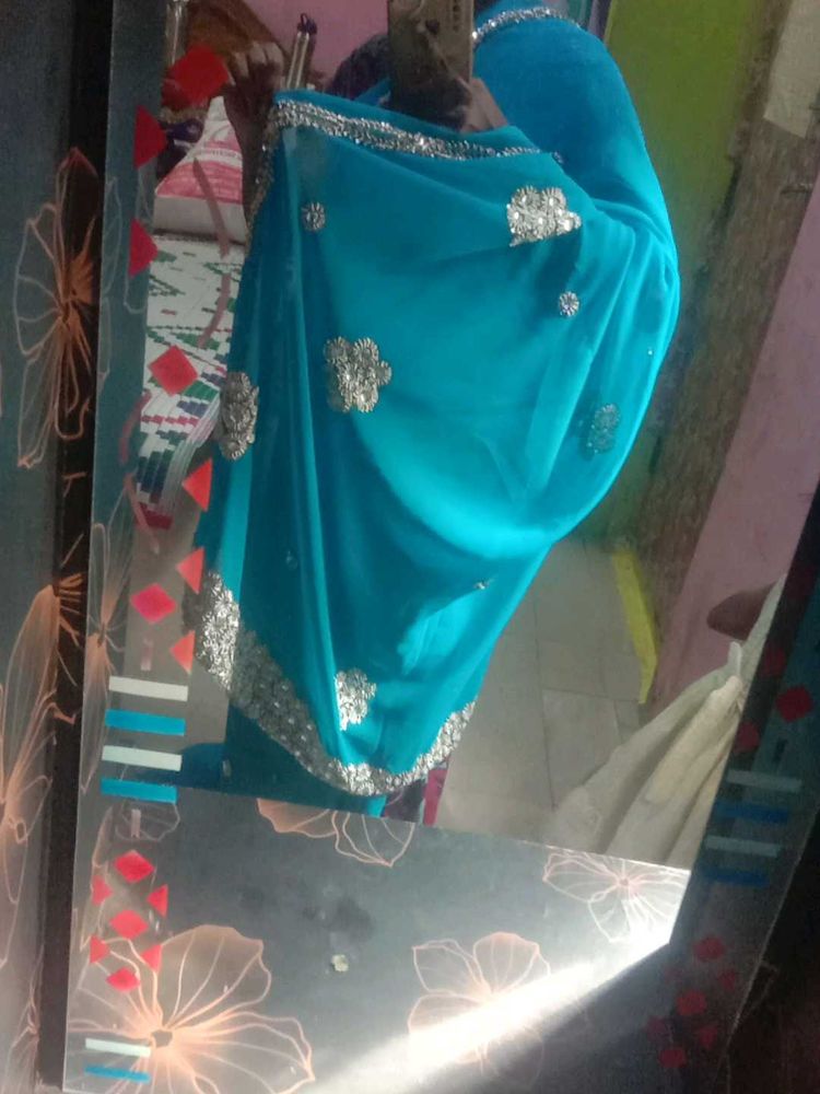 Elegant Blue Embellished Saree