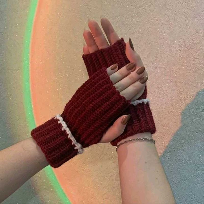 Burgundy Crochet Fingerless Gloves