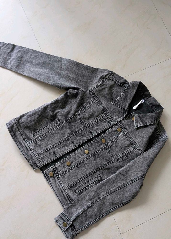 Women Black Solid Denim Jacket